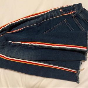 A&F High Rise Ankle Jeans with Rainbow Side Stripe